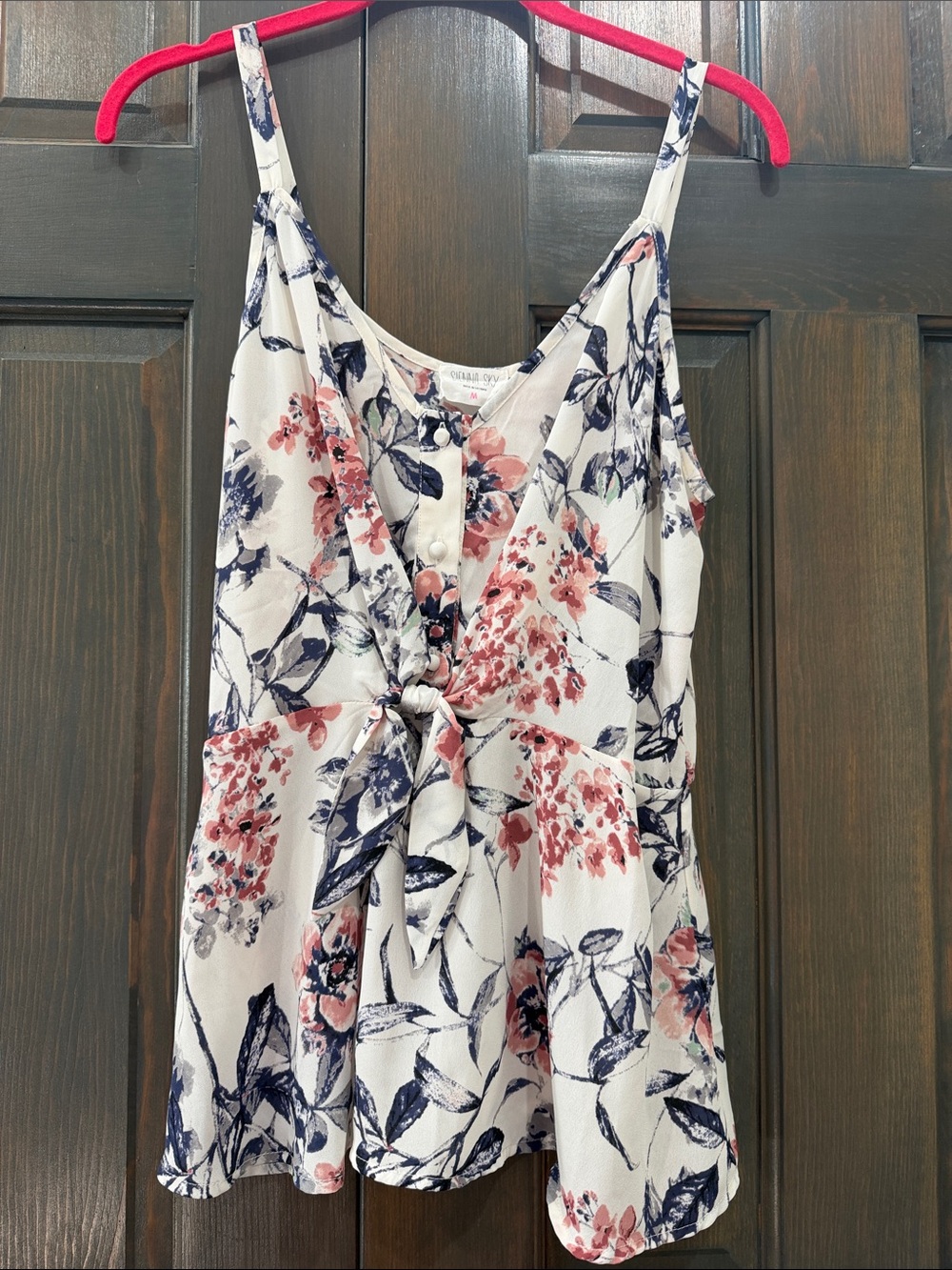 Sienna Sky White Floral Tie-Front Camisole with Navy & Pink